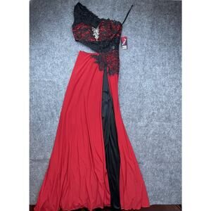 Michelle Kim Gown Small Black Red Prom Whimsigoth Lace Crystals Romantic Goth